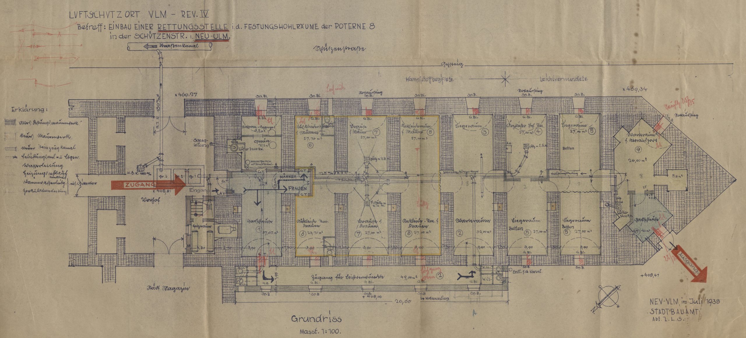 Bauplan der Rettungsstelle aus dem Jahr 1938, StANU